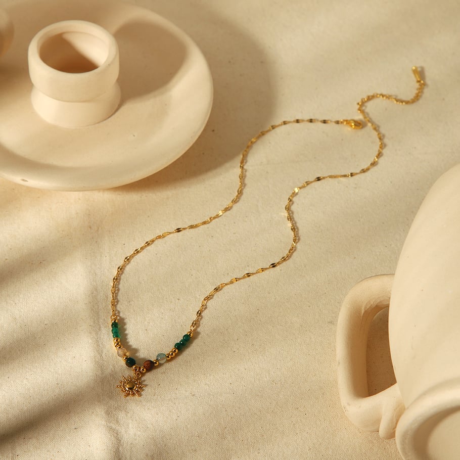 1 piece exquisite fashion 18k gold-plated stainless steel sun pendant colorful bead necklace women's jewelry daily wear Picture4