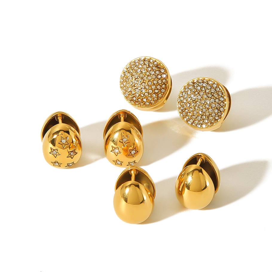 1 pair of fashionable classic 18k gold-plated stainless steel double-sided diamond geometric earrings for women's jewelry for daily wear Picture5