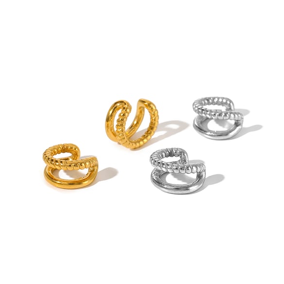 1 pair of stylish 18K gold-plated stainless steel geometric twist linear ear clips for ladies daily wear