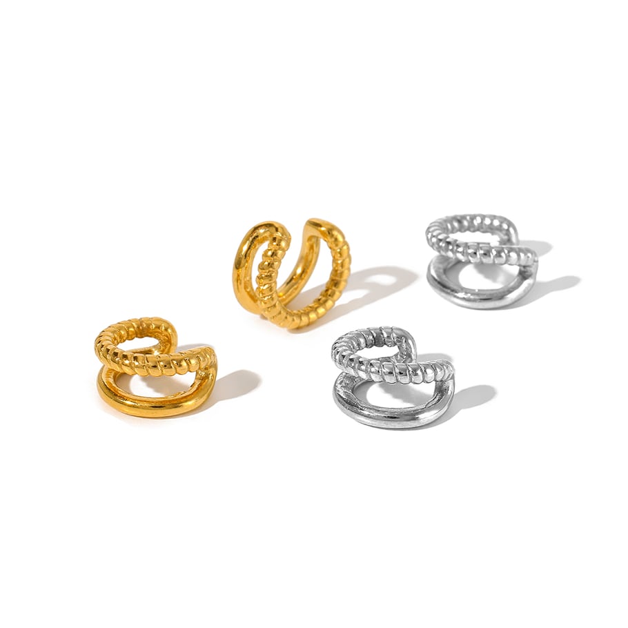1 Paar stilvolle, geometrisch gedrehte, lineare Ohrclips aus 18 Karat vergoldetem Edelstahl für den täglichen Gebrauch durch Damen Bild3