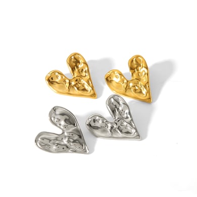 1 Pair Simple Sweet Style Hammered Texture Heart Shape Stainless Steel 18K Gold Plated Women's Stud Earrings h5 Picture5