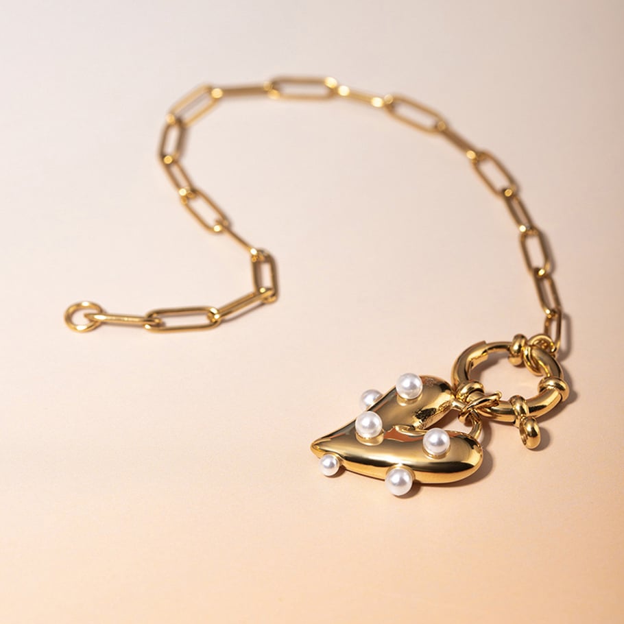 Europäischer und amerikanischer grenzüberschreitender Ins-Stil Persönlichkeitstrend 18 Karat Gold Edelstahl Liebe klebrige Perlenanhänger Armband Schmuck Großhandel Frauen Bild3