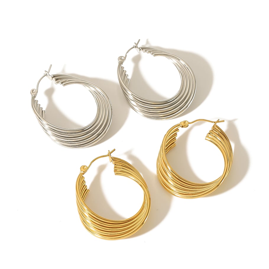 1 pair of personalized classic 18k gold-plated stainless steel geometric five-wire metal earrings for women's daily wear Picture5