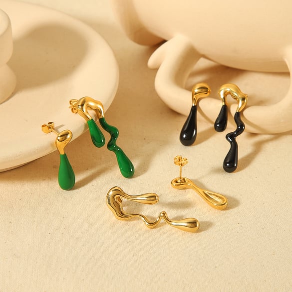 1 Pair Classic Series Retro Geometric Stainless Steel 18K Gold Plated Women Stud Earrings