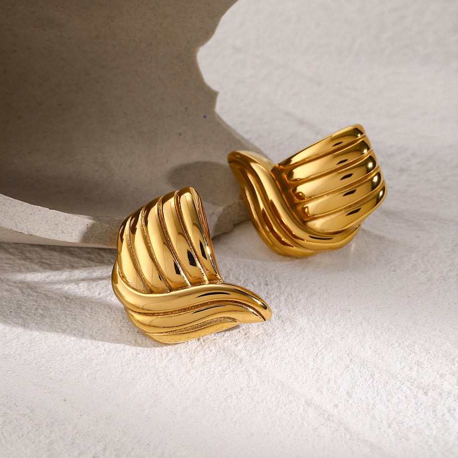  stil  gold edelstahl/gewinde wellenförmigen ohrringe europäischen und amerikanischen trendy neue trend ohrringe schmuck  Bild2