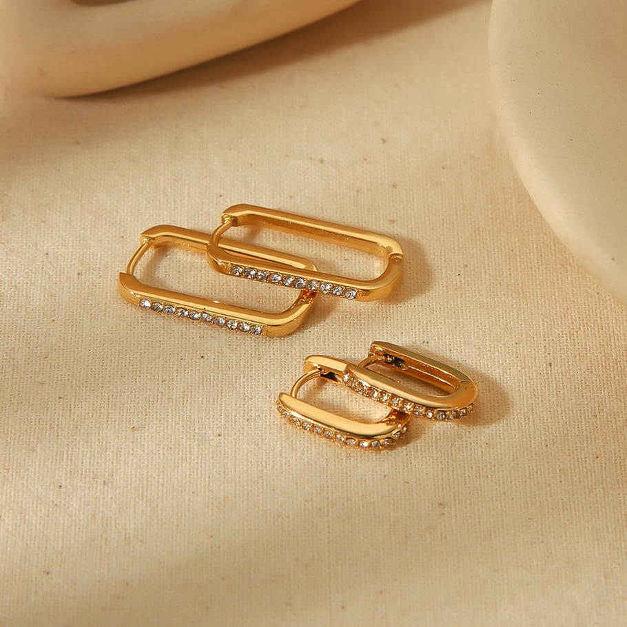 1 pair of simple and stylish 18k gold-plated stainless steel diamond rectangular hoop earrings for women's jewelry for daily wear Picture4