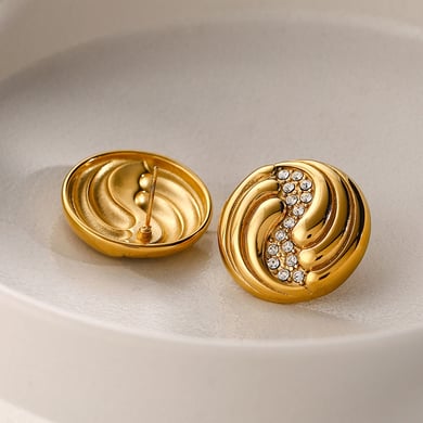ins style 18k gold stainless steel  diamond/spiral water drop diamond earrings hot selling items on Amazon independent station in Europe and America h5 Picture4