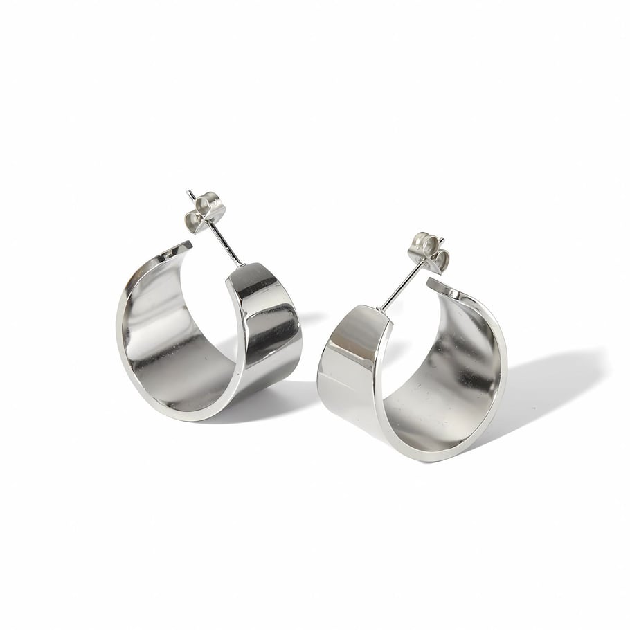 1 pair of simple classic 18k gold-plated stainless steel thickened smooth C-shaped earrings for women's jewelry for daily wear Picture6
