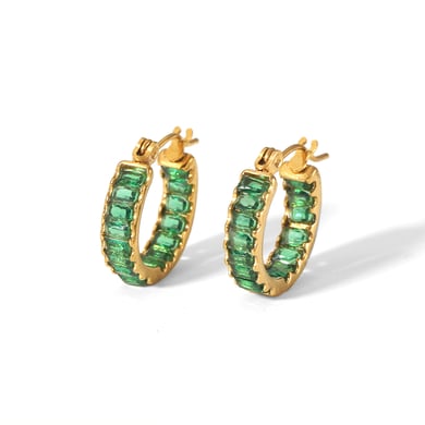 1 pair of elegant and fashionable 18k gold-plated stainless steel colorful rectangular zircon hoop earrings for women jewelry daily wear h5 Picture7