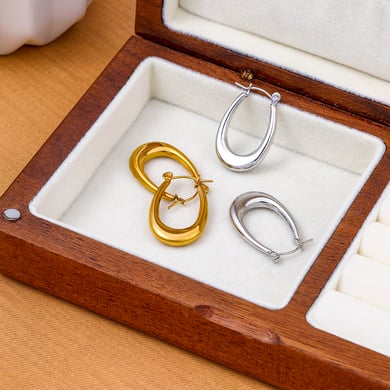 1 Pair Simple Series Simple Geometric Stainless Steel 18K Gold Plated Women Hoop Earrings h5 Picture4