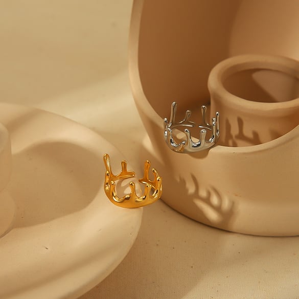 1 pièce de bague ouverte géométrique irrégulière en acier inoxydable plaqué or 18 carats simple et à la mode, adaptée au port quotidien des femmes