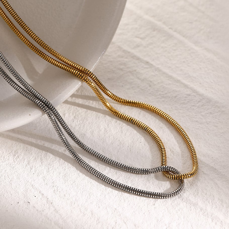 18k gold stainless steel gold and silver color matching flat snake bone chain necklace ins cold style unique design titanium steel necklace Picture6