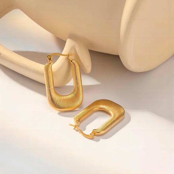 1 pair of classic fashion 18k gold plated stainless steel waterproof metal stripe earrings women's jewelry daily wear 2
