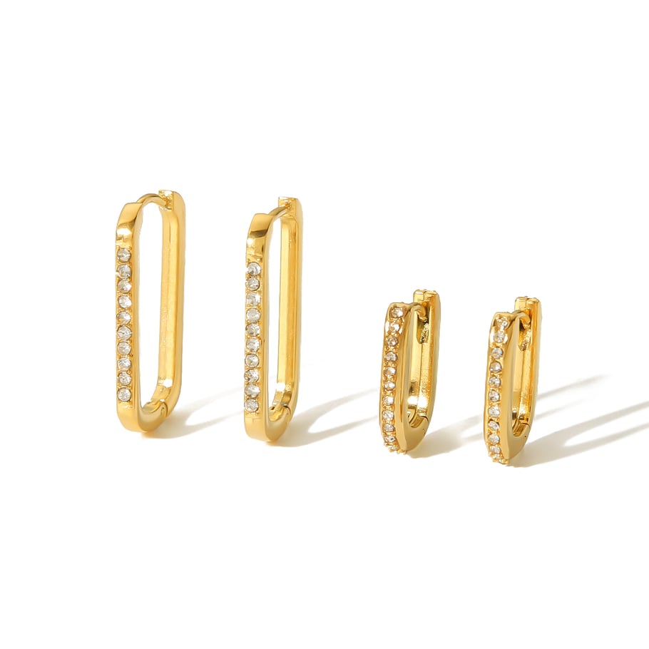 1 pair of simple and stylish 18k gold-plated stainless steel diamond rectangular hoop earrings for women's jewelry for daily wear Picture5