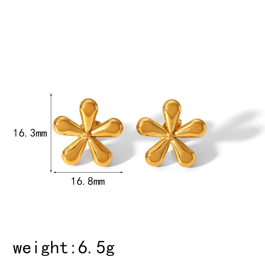 1 pair of simple and stylish 18k gold-plated stainless steel five-petal flower earrings suitable for women's daily wear Picture5