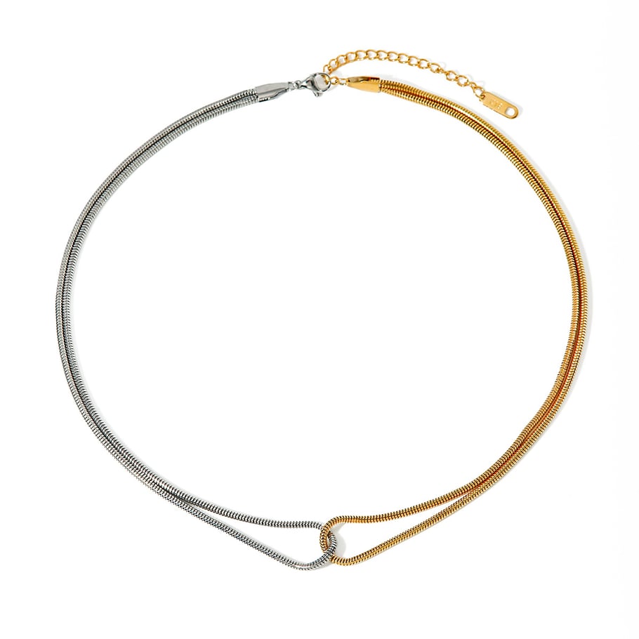 18k gold stainless steel gold and silver color matching flat snake bone chain necklace ins cold style unique design titanium steel necklace Picture5