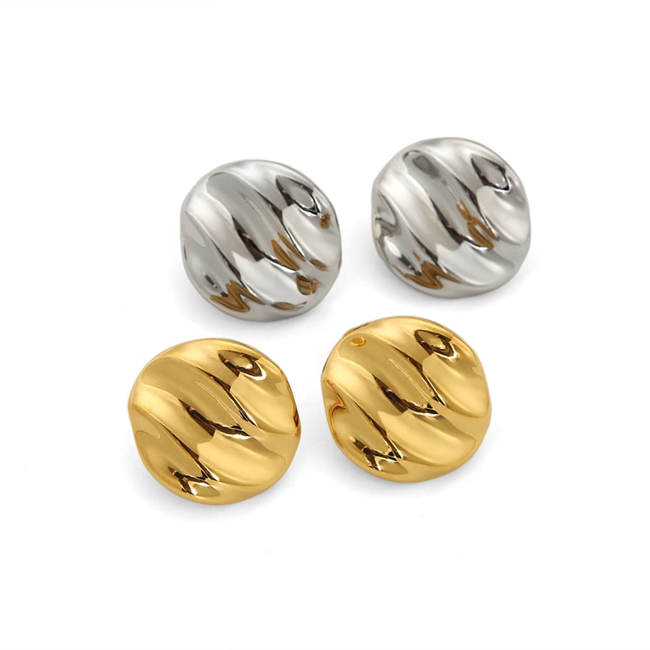 1 pair of classic fashion 18k gold-plated stainless steel geometric round wrinkled texture earrings for women's jewelry for daily wear Picture5