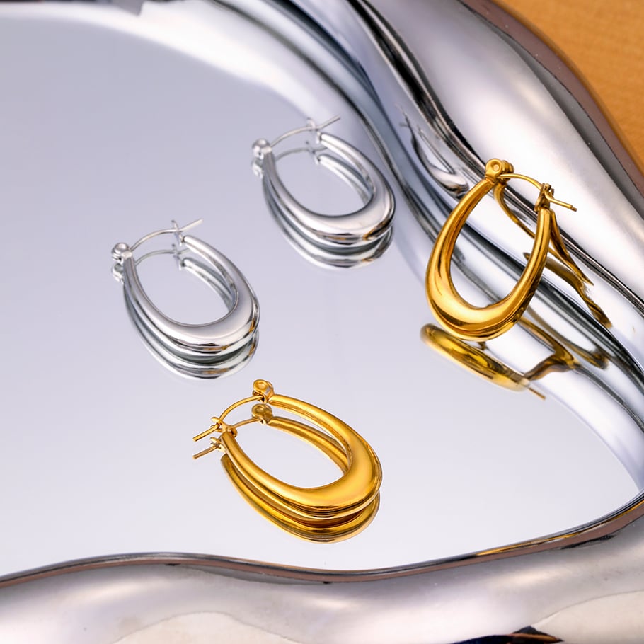 1 Pair Simple Series Simple Geometric Stainless Steel 18K Gold Plated Women Hoop Earrings Picture3