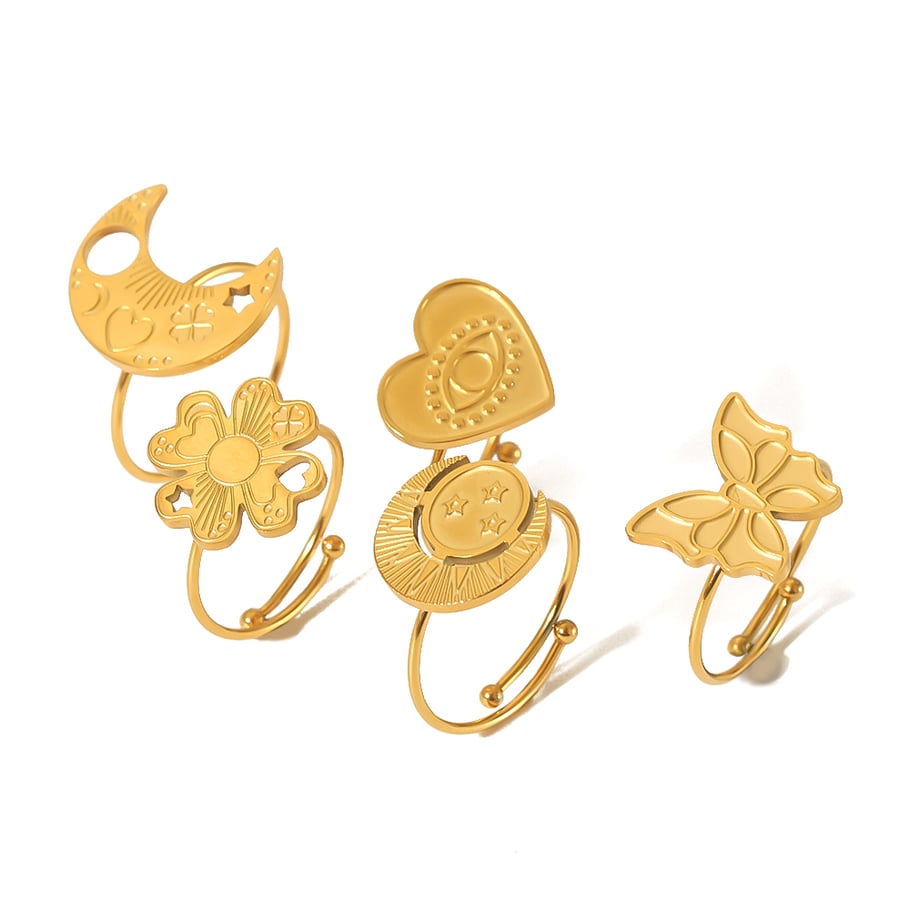 1 piece of classic fashion 18k gold-plated stainless steel butterfly love heart-shaped adjustable ring for women's jewelry for daily wear Picture5