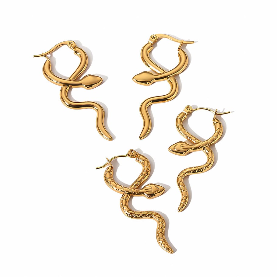 1 pair of personalized fashion 18k gold-plated stainless steel smooth snake earrings for women's daily wear Picture3