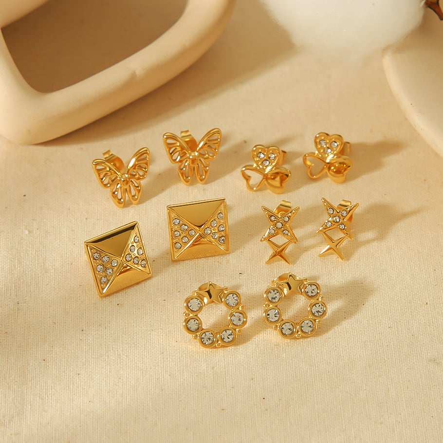 1 pair of exquisite and fashionable 18k gold-plated stainless steel geometric heart-shaped hollow butterfly dot diamond earrings for women's jewelry for daily wear Picture3