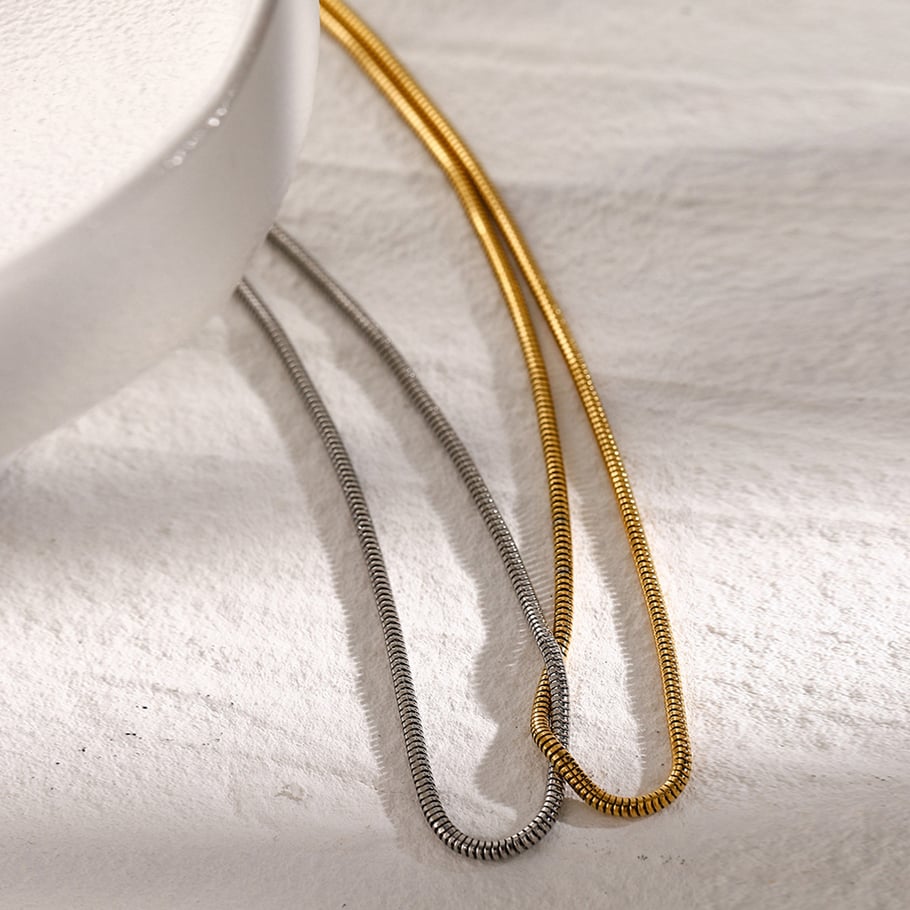 18k gold stainless steel gold and silver color matching flat snake bone chain necklace ins cold style unique design titanium steel necklace Picture4