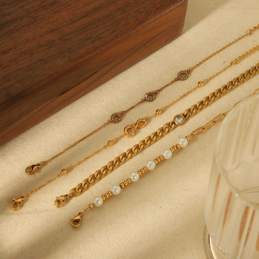 1 Stück elegantes, klassisches Perlenarmband aus kubanischem Edelstahl mit 18 Karat Goldbeschichtung für Damen, Schmuck für den Alltag Bild7