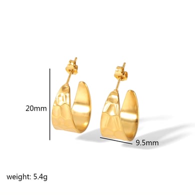 1 Paar einfache und stilvolle 18 Karat vergoldete Edelstahl-Ohrringe mit geometrischem Hammermuster und breiten C-förmigen Ohrringen für Damenschmuck zum täglichen Tragen h5 Bild5