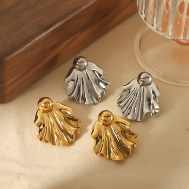 1 Paar personalisierte, modische, unregelmäßige, fächerförmige Ohrringe aus 18 Karat vergoldetem Edelstahl für Damenschmuck zum täglichen Tragen h5 Bild3