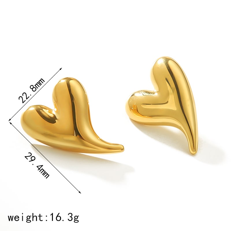 1 pair of stylish simple 18K gold plated stainless steel smooth heart-shaped earrings suitable for everyday wear by women Picture5