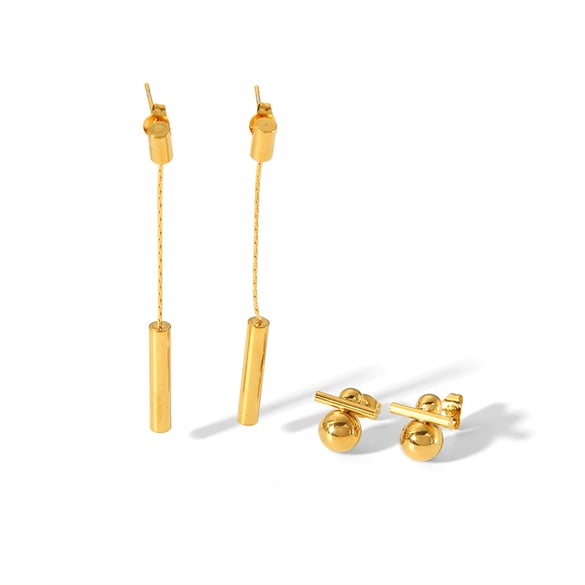 1 pair of classic fashion 18k gold-plated stainless steel geometric earrings for women for daily wear 2