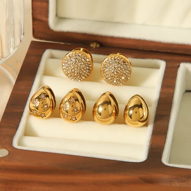 1 pair of fashionable classic 18k gold-plated stainless steel double-sided diamond geometric earrings for women's jewelry for daily wear h5 Picture3