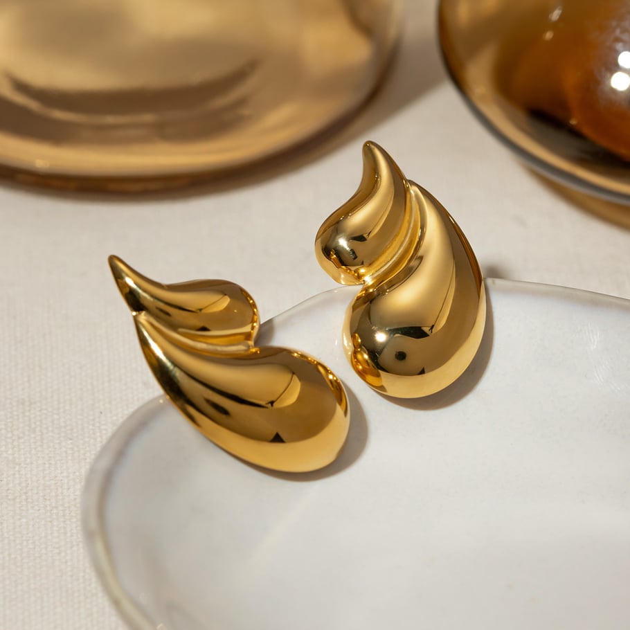 europäische und amerikanische grenzüberschreitende -stil damen einfache und modische 18 karat gold edelstahl doppelschichtige glänzende wassertropfen ohrringe ohrringe Bild4