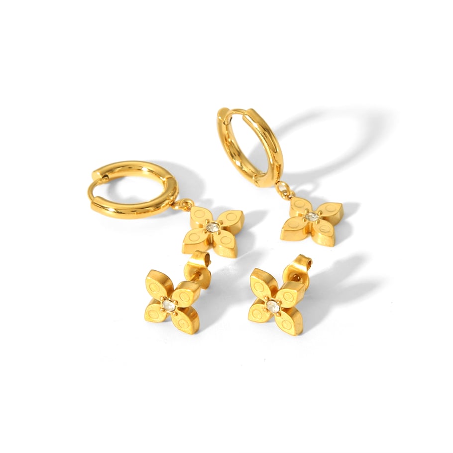 1 pair of simple and stylish 18k gold-plated stainless steel dot diamond flower earrings for women for daily wear Picture5