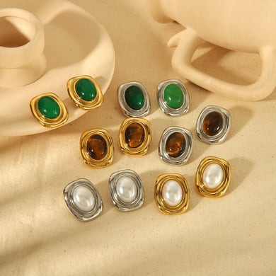 1 pair of classic 18k gold-plated stainless steel square geometric tiger eye stone earrings for women's daily wear h5 Picture4