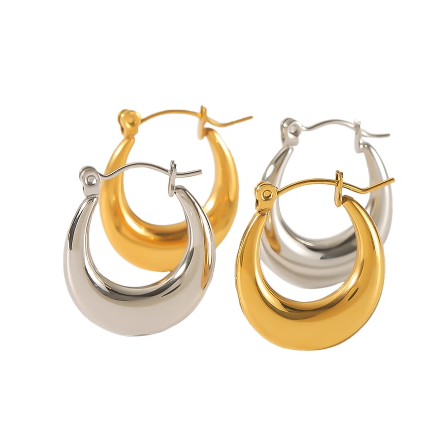 1 paio di orecchini classici alla moda in acciaio inossidabile placcato oro 18k, lucidi e solidi, per le donne, da indossare ogni giorno Immagine5