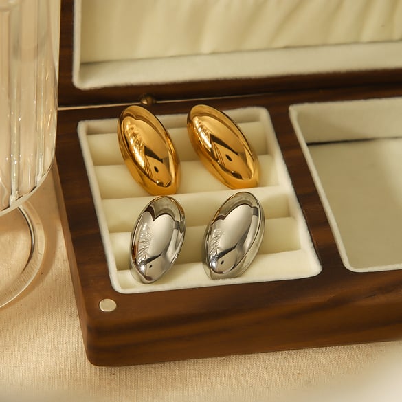1 Paar kreative, klassische, glänzende, lange, ovale Ohrringe aus 18 Karat vergoldetem Edelstahl für Damenschmuck zum täglichen Tragen 2