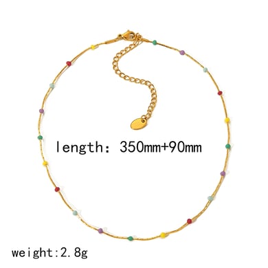 1 pièce de collier de clavicule en acier inoxydable plaqué or 18 carats à la mode avec des perles colorées pour femmes à porter au quotidien h5 Image6