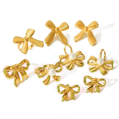 Classic elegant fashion 18k gold-plated stainless steel geometric pearl bow earrings for women's jewelry for daily wear h5 Picture5