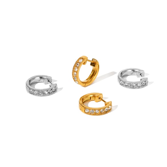 1 pair of stylish and elegant 18k stainless steel dot diamond hoop earrings for women daily jewelry