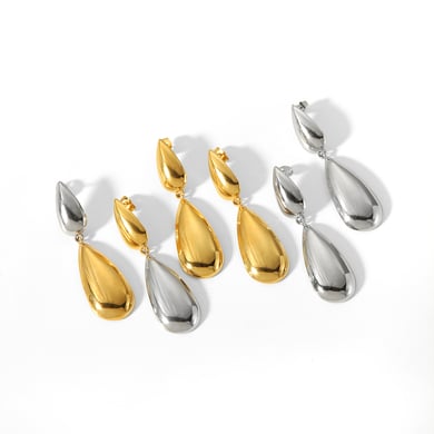 1 Paar kreative und modische, glänzende, doppelte, tropfenförmige Anhängerohrringe aus 18 Karat vergoldetem Edelstahl für Damen zum täglichen Tragen h5 Bild5
