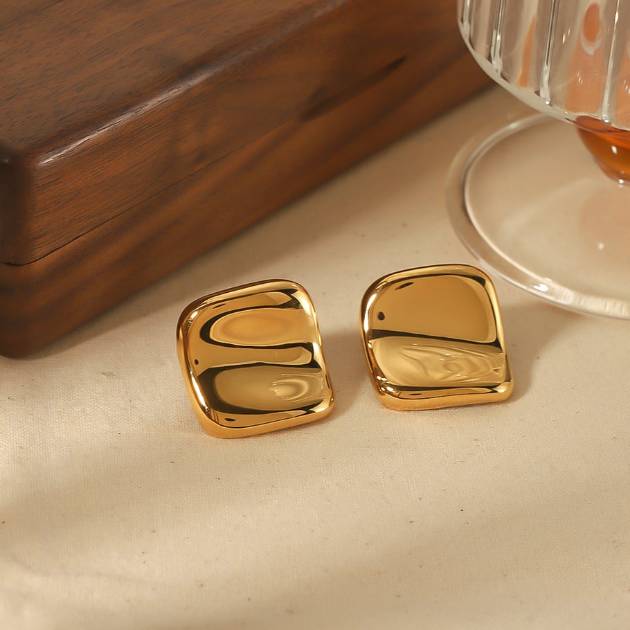 1 pair of simple classic 18k gold-plated stainless steel irregular arc square earrings for women's jewelry for daily wear Picture4