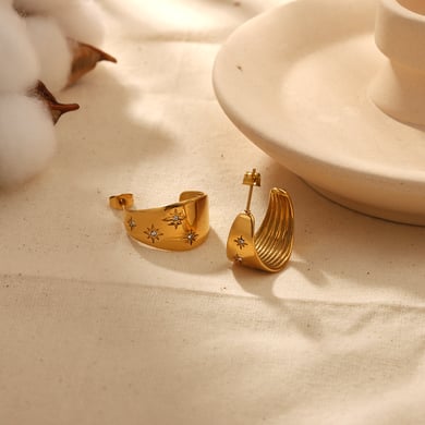 1 Paar exquisite und modische breite achtzackige Sternohrringe aus 18 Karat vergoldetem Edelstahl für Damen zum täglichen Tragen h5 Bild4