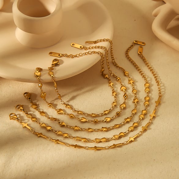 1 pair of stylish simple 18k gold-plated stainless steel cross love star chain bracelet women's jewelry daily wear