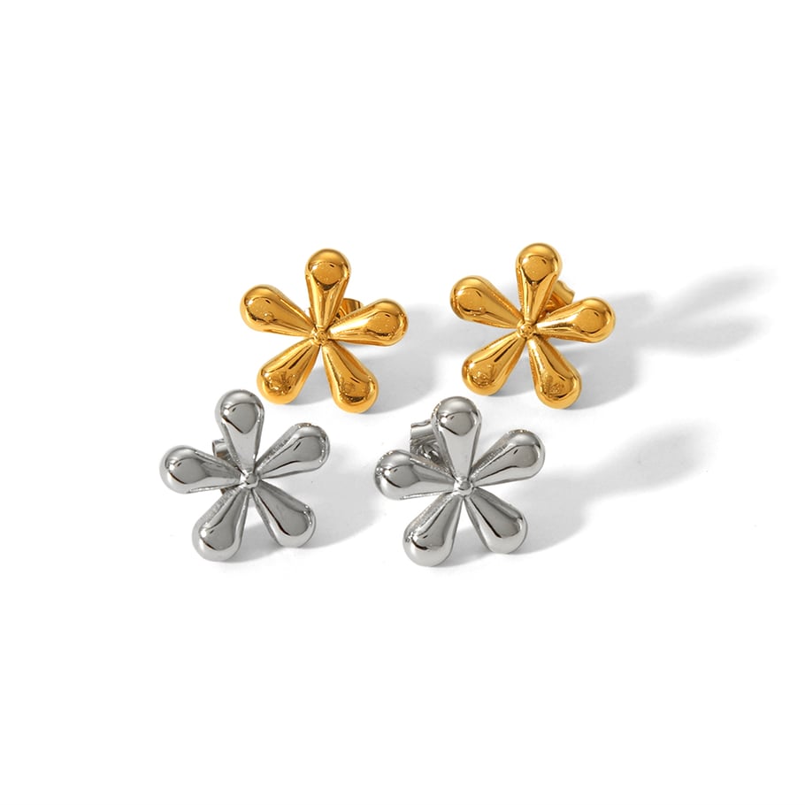 1 pair of simple and stylish 18k gold-plated stainless steel five-petal flower earrings suitable for women's daily wear Picture4
