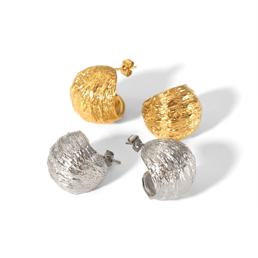 1 pair of creative and fashionable 18k gold-plated stainless steel irregular geometric texture spherical earrings for women's jewelry for daily wear Picture4