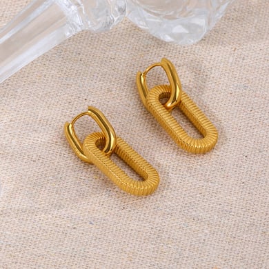 1 pair of creative and fashionable 18k gold-plated stainless steel geometric thread rectangular earrings for women for daily wear h5 Picture3