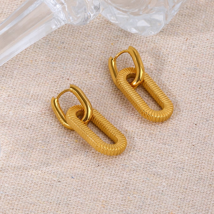 1 pair of creative and fashionable 18k gold-plated stainless steel geometric thread rectangular earrings for women for daily wear Picture3