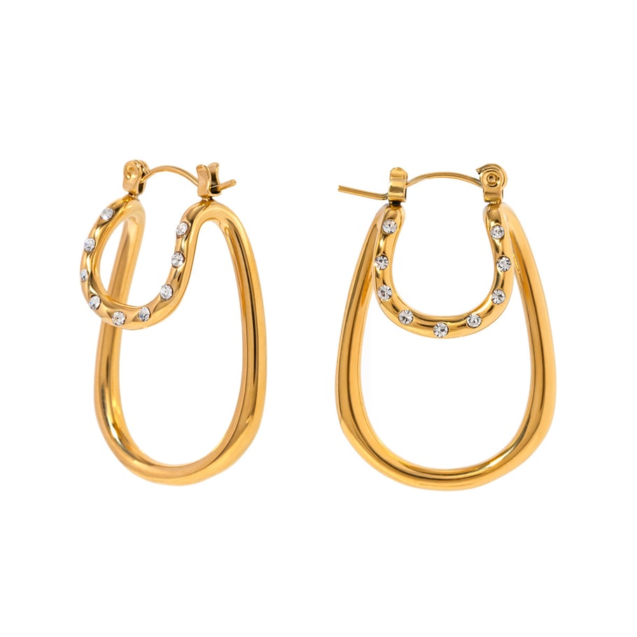 Grenzüberschreitende neue Ins-Stil 18 Karat Gold Edelstahl weiße Strass doppellagige Bogenohrringe leichte Luxus High-End übertriebene Ohrringe Bild5