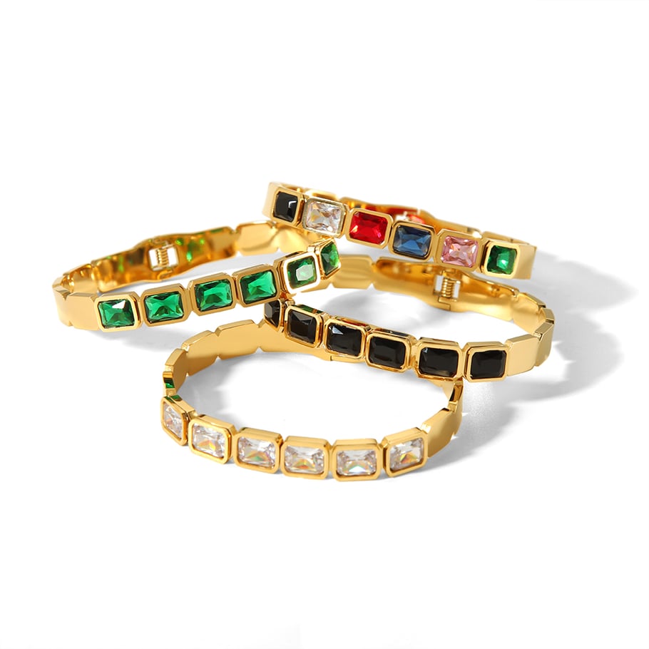 1 piece of classic and elegant 18k gold-plated stainless steel square colored zircon bracelet for women jewelry for daily wear Picture5